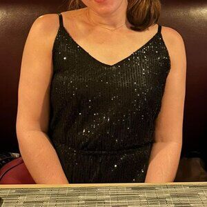 Black Sequined Jumpsuit - Size Large